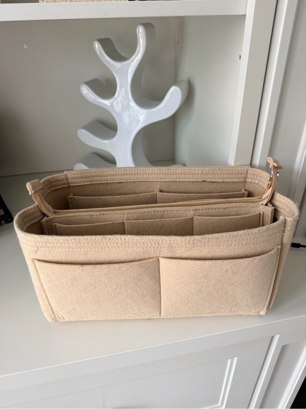 Felt Purse Bag Insert Organizer Beige Large Size 15L X 7h X 6.5D